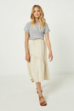 GY2104 Beige Girls Diagonal Panel Knit Skirt Full Body