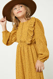 GY2113 Mustard Girls Ruffle Button Down Midi Dress Detail