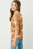 GY2203 BROWN Girls Tie Dye High Low Long Sleeve Dolman Side