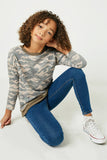 GY2251 CAMO Girls Washed Camo Printed Long Sleeve Top Pose