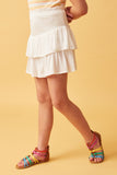 GY2297 White Girls Smocked Ruffle Tiered Mini Skirt Side