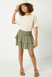 GY2297 Olive Girls Smocked Ruffle Tiered Mini Skirt Full Body