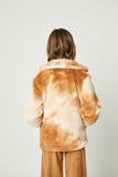 GY2310 Brown Girls Collared Zip Up Tie Dye Fleece Jacket Back