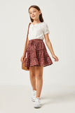 GY2321 Burgundy Girls Ruffle Tier Drawstring Mini Skirt Full Body