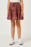 GY2321 Burgundy Girls Ruffle Tier Drawstring Mini Skirt Front