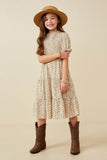 Smocked Bodice Short Sleeve Tiered Midi Dress