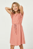 GY2396 Mauve Girls Ribbed Stripe Knit T Shirt Dress Front