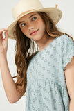 GY2401 BLUE Girls Ruffle Sleeve Swiss Dot Tunic Dress Detail