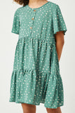 GY2408 Sage Girls Polka Dot Button Detail Mini Dress Detail