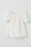 GY2414 Off White Girls Eyelet Puff Sleeve Square Neck Top Front Flat