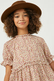 GY2420 Cream Mix Girls Ditsy Floral Ruffle Detail Dress Front Flat