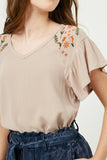 GY2429 Girls Embroidered Flutter Sleeve Top Detail