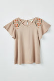 GY2429 Girls Embroidered Flutter Sleeve Top Detail