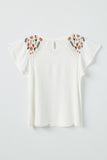 GY2429 Off White Girls Embroidered Flutter Sleeve Top Flat Back