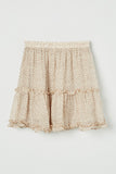 GY2444 BEIGE Girls Elastic Waist Ditsy Heart Ruffle Skirt Front Flat