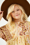 GY2451 Yellow Girls Tie Neck Border Print Tunic Detail