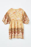 GY2451 Yellow Girls Tie Neck Border Print Tunic Back Flat