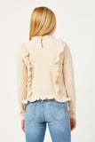 GY2459 Ivory Girls Ruffle Detailed Ribbed Long Sleeve Tee Back