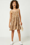 GY2486 Camel Girls Ruffle Tiered V Neck Tie Shoulder Mini Dress Full Body