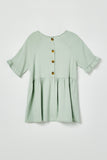 GY2509 Mint Girls Ruffle Sleeve Button Back Peplum Top Flat Back