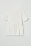 GY2509 Off White Girls Ruffle Sleeve Button Back Peplum Top Flat Front