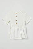 GY2509 Off White Girls Ruffle Sleeve Button Back Peplum Top Flat Back