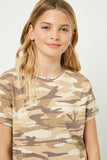 GY2512 Taupe Mix Girls Camo Print T Shirt Close Up