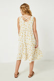 GY2538 Yellow Girls Cross Back Floral Tank Maxi Dress Back