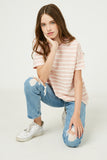 GY2551 Pink Girls Lace Striped Short Sleeve Tee Pose