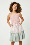 GY2563 Girls Smocked Floral Print Block Dress Front