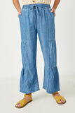 GY2568 Dark Denim Girls Paneled Wideleg Tencel Pants Front