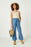 GY2568 Dark Denim Girls Paneled Wideleg Tencel Pants Full Body