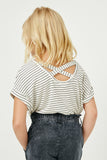 GY2581 White Black Girls Ribbed Stripe Cross Back Knit Tee Alternate Back