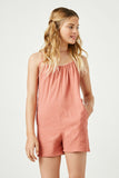 GY2583 SALMON Girls Pocketed Sleeveless Romper Front