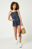 GY2587 Navy Girls Ruffled Floral Smocked Romper Full Body