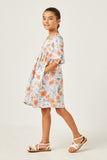 GY2609 BLUE Girls Romantic Floral Tie Sleeve Mini Dress Side