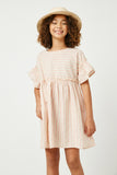 GY2611 Mauve Girls Ruffled Sleeve Striped Swing Dress Front