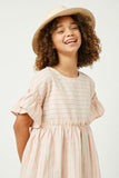 GY2611 Mauve Girls Ruffled Sleeve Striped Swing Dress Close Up