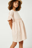 GY2611 Mauve Girls Ruffled Sleeve Striped Swing Dress Side