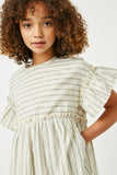 GY2611 Olive Girls Ruffled Sleeve Striped Swing Dress Close Up