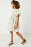 GY2611 Olive Girls Ruffled Sleeve Striped Swing Dress Side