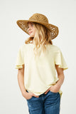 GY2617 Yellow Girls Paneled Flutter Sleeve Ribbed Knit Top Front