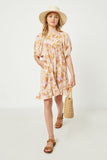 GY2627 Peach Girls Paisley Print Square Neck Tunic Dress Full Body