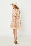 GY2627 Peach Girls Paisley Print Square Neck Tunic Dress Back