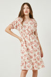 Floral Drawstring Sleeve Dress