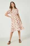 GY2630 IVORY Girls Floral Drawstring Sleeve Dress Full Body