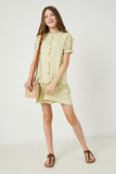 GY2631 SAGE Girls Ruffled Button Down Drop Waist Dress Full Body