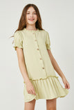 GY2631 SAGE Girls Ruffled Button Down Drop Waist Dress Front