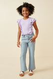 GY2642 Lavender Girls Layered Ruffle Rib Knit Top Full Body