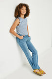 GY2652 Denim Girls Ruffle Neck Striped Tank Pose